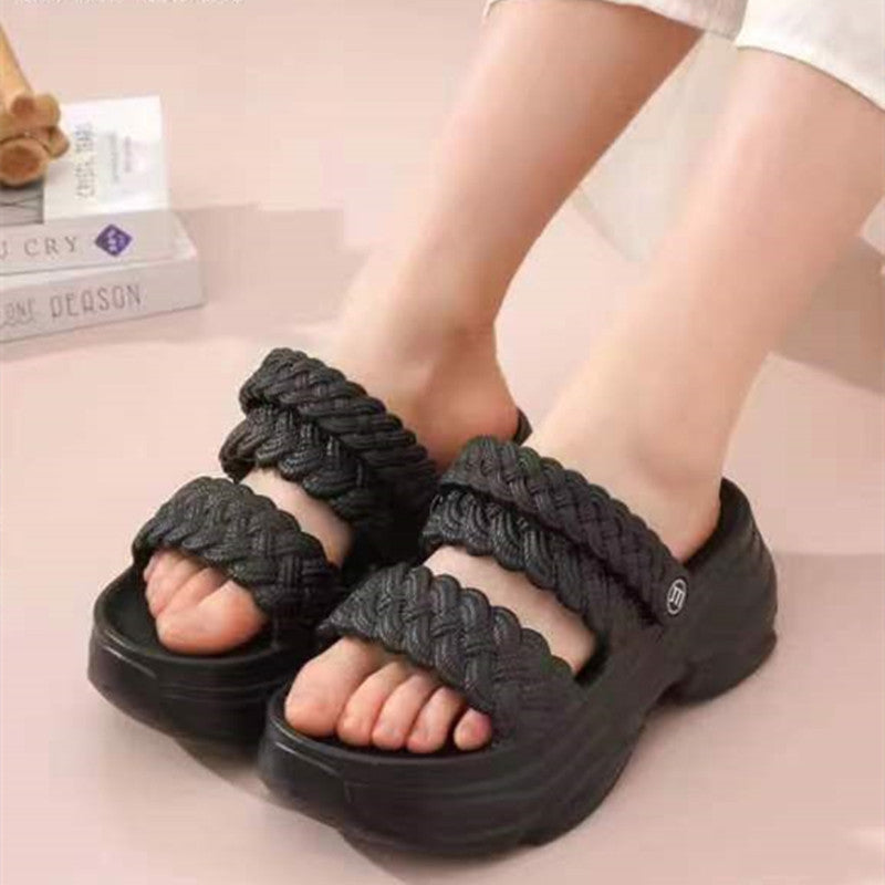 7CM Thick Slippers 2025 New Women's Fashion Trendy Cyber Songcake Wedge Fairy Style Student Sandals