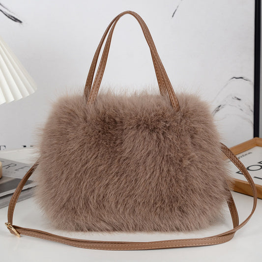 Fashion Fluffy Bag Autumn And Winter Portable Long Hair Bag Western Style Cute New Bag Crossbody Bag Shoulder Fluffy Bag