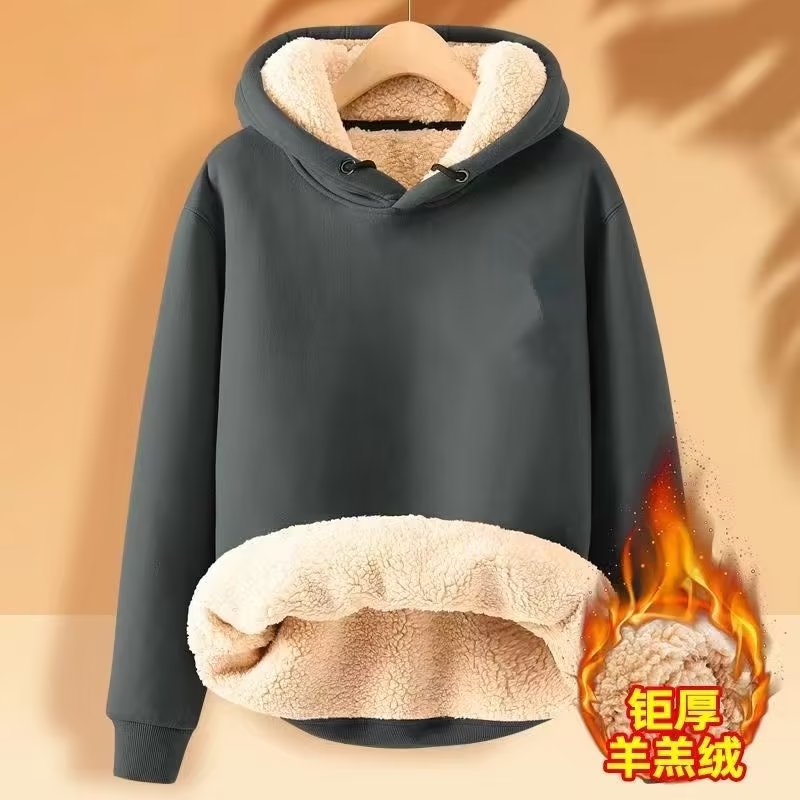 Hooded Sweater Men's Fleece-lined Thickened Warm Loose Student Hooded Men's Pullover Trendy Brand Instagram Lambskin Jacket