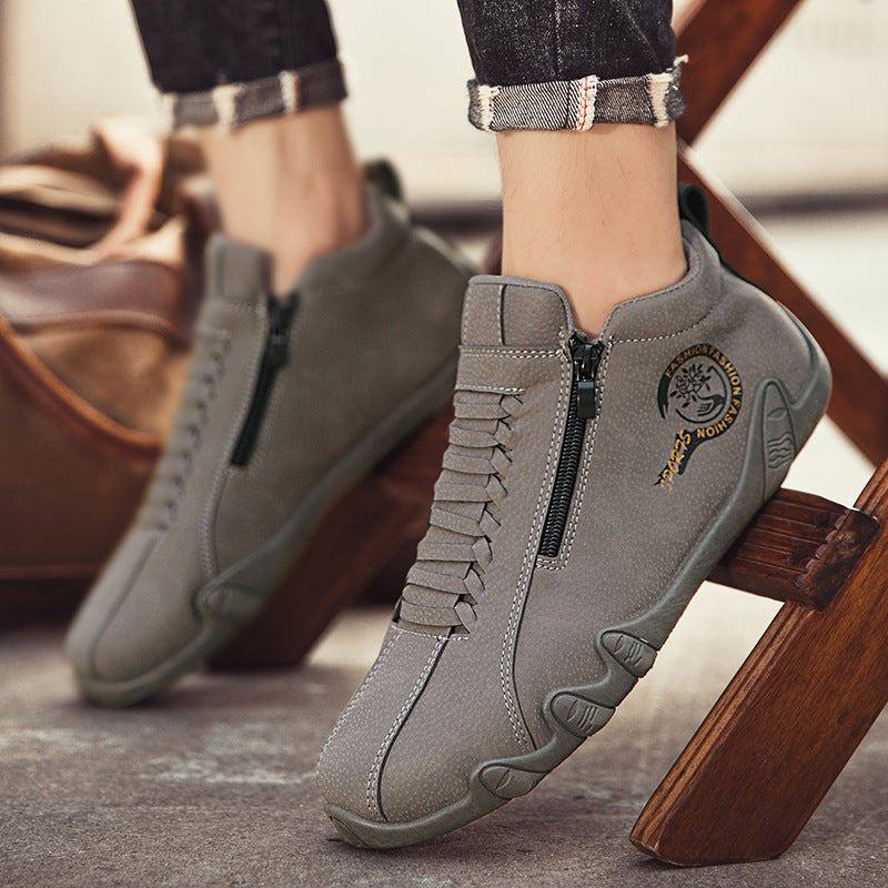 Light Luxury 2025 TikTok High Quality Plus Size Leather Waterproof Low-top Outdoor Mid-top Sneakers Hong Kong-style Casual Men's Shoes
