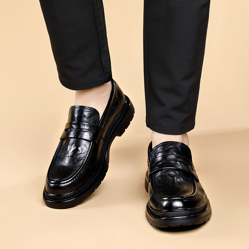 Formal Leather Shoes 2025 New Fashion Men's Shoes Convenient One-Leg Business Outing High-Bottom Thick-Soled Casual Shoes