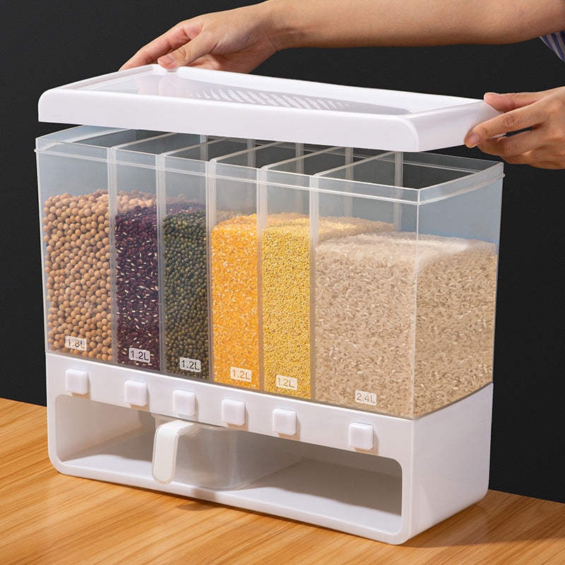 Rice Bucket Household Grain Separation Storage Box Transparent Plastic Sealed Flour Classification Compartment Storage Tank Rice Box