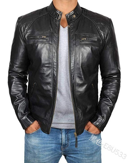 2021 Foreign Trade European And American Men's Leather Jacket Men's Teenager's Collar Punk Men's Motorcycle Leather Jacket E8U533