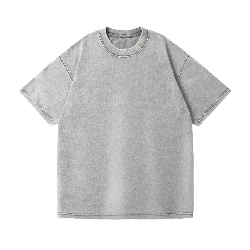230g Washed Old T-shirt Ovesize Retro Fashion Brand European And American Batik Pure Cotton T Men's And Women's Shoulder Loose Half Sleeve
