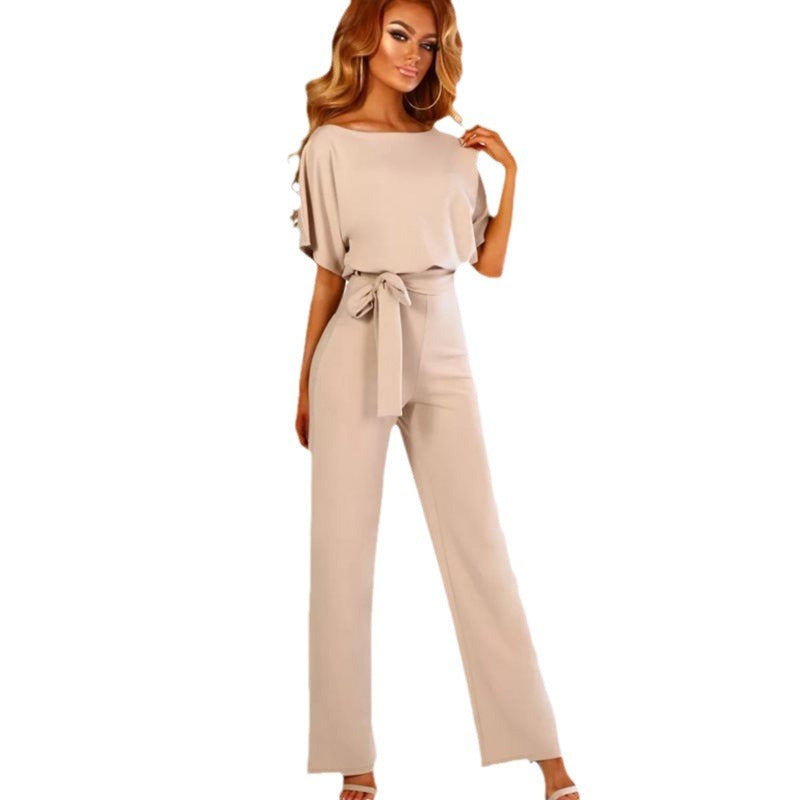 2024 European And American Explosions Women's Clothing Amazon Ebay AliExpress Foreign Trade Summer Button Lace-up Short-sleeved Pants