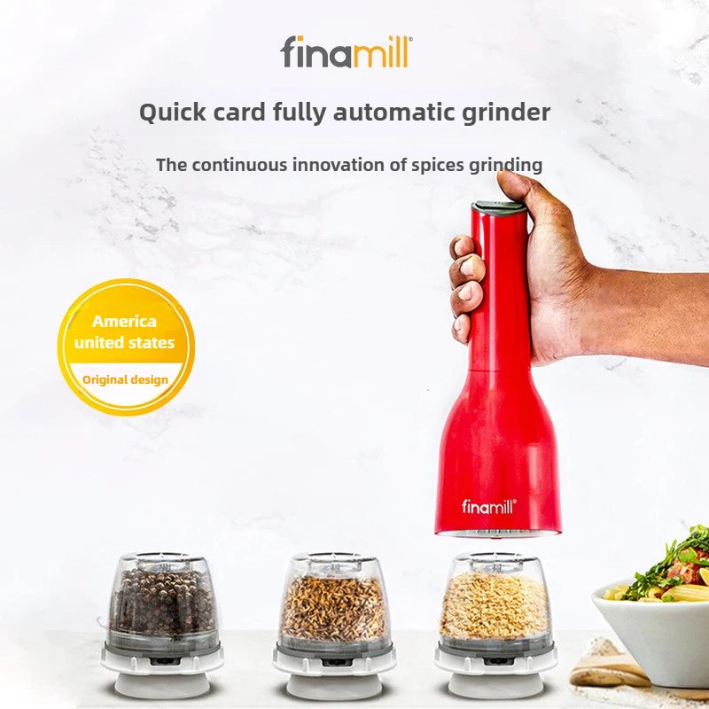 American Finamill Electric Pepper Grinder Household One-Hand Automatic Sea Salt Pepper Sesame Seasoning Grinding Bottle
