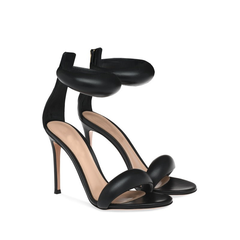 A single strap high heel thin heel sandal