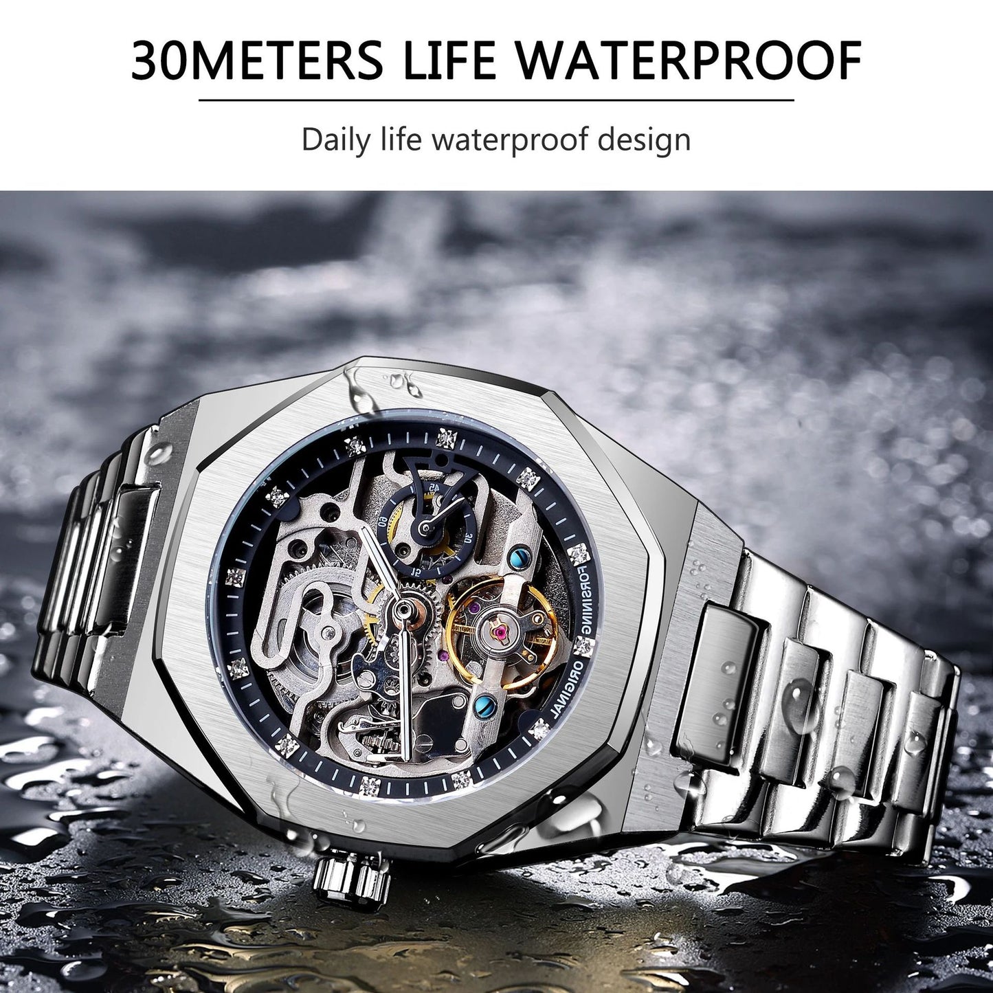 Men's fashionable skeletonized mechanical watch