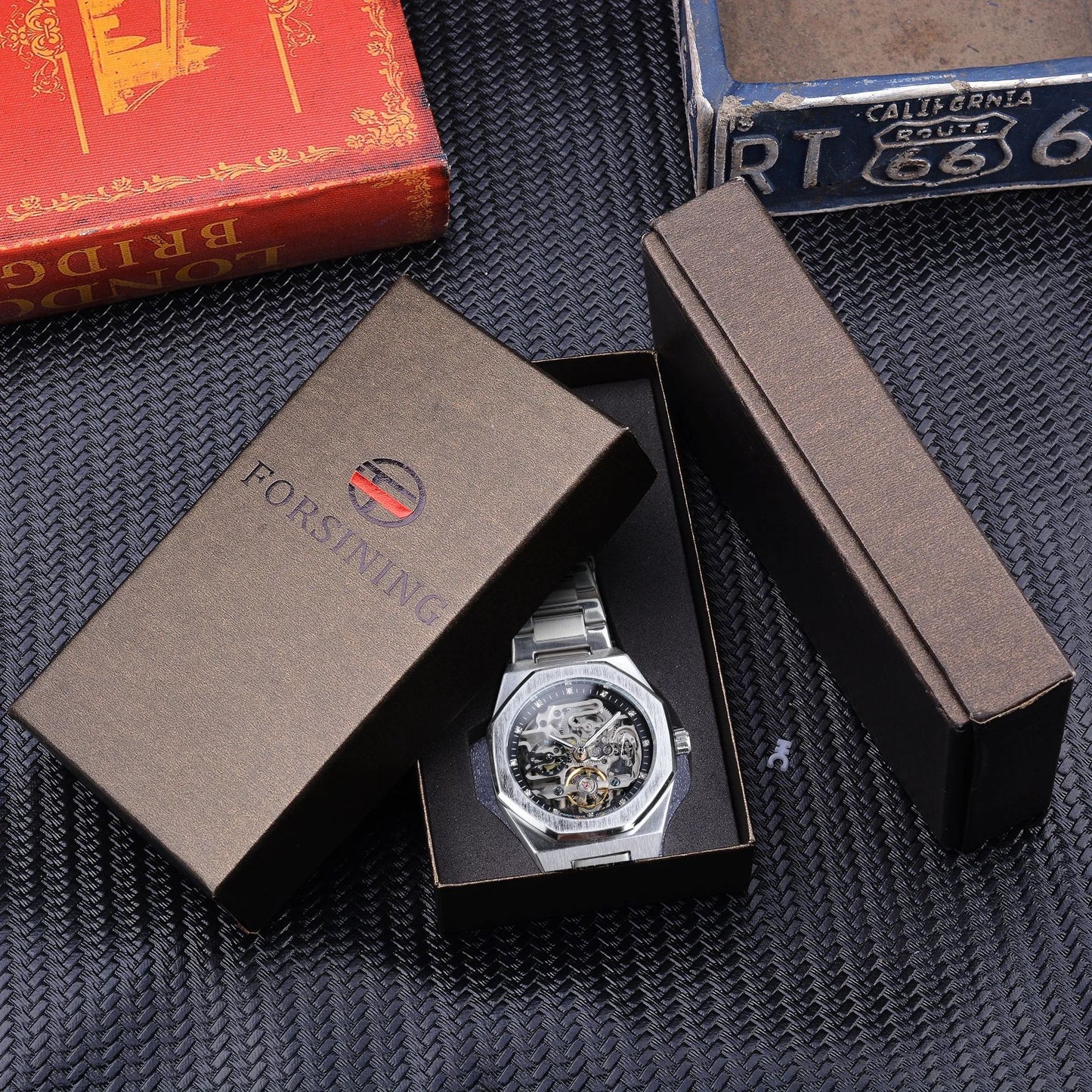 Men's fashionable skeletonized mechanical watch