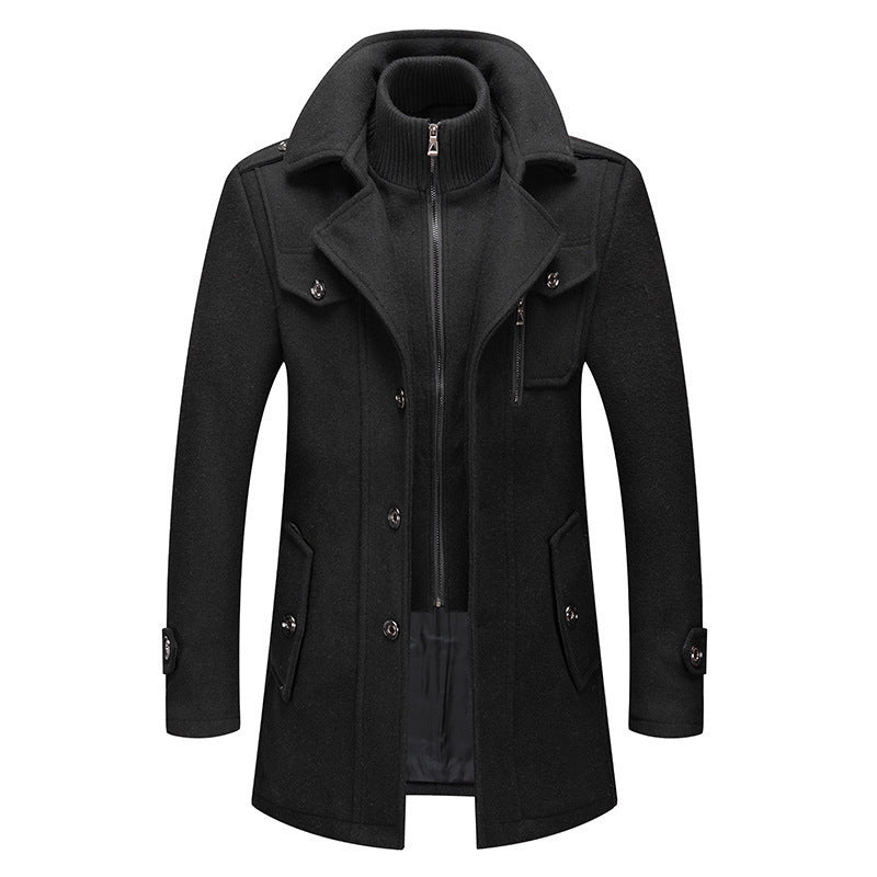 Men's Woolen Double Collar Winter Coat