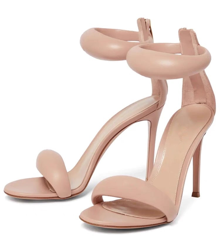 A single strap high heel thin heel sandal