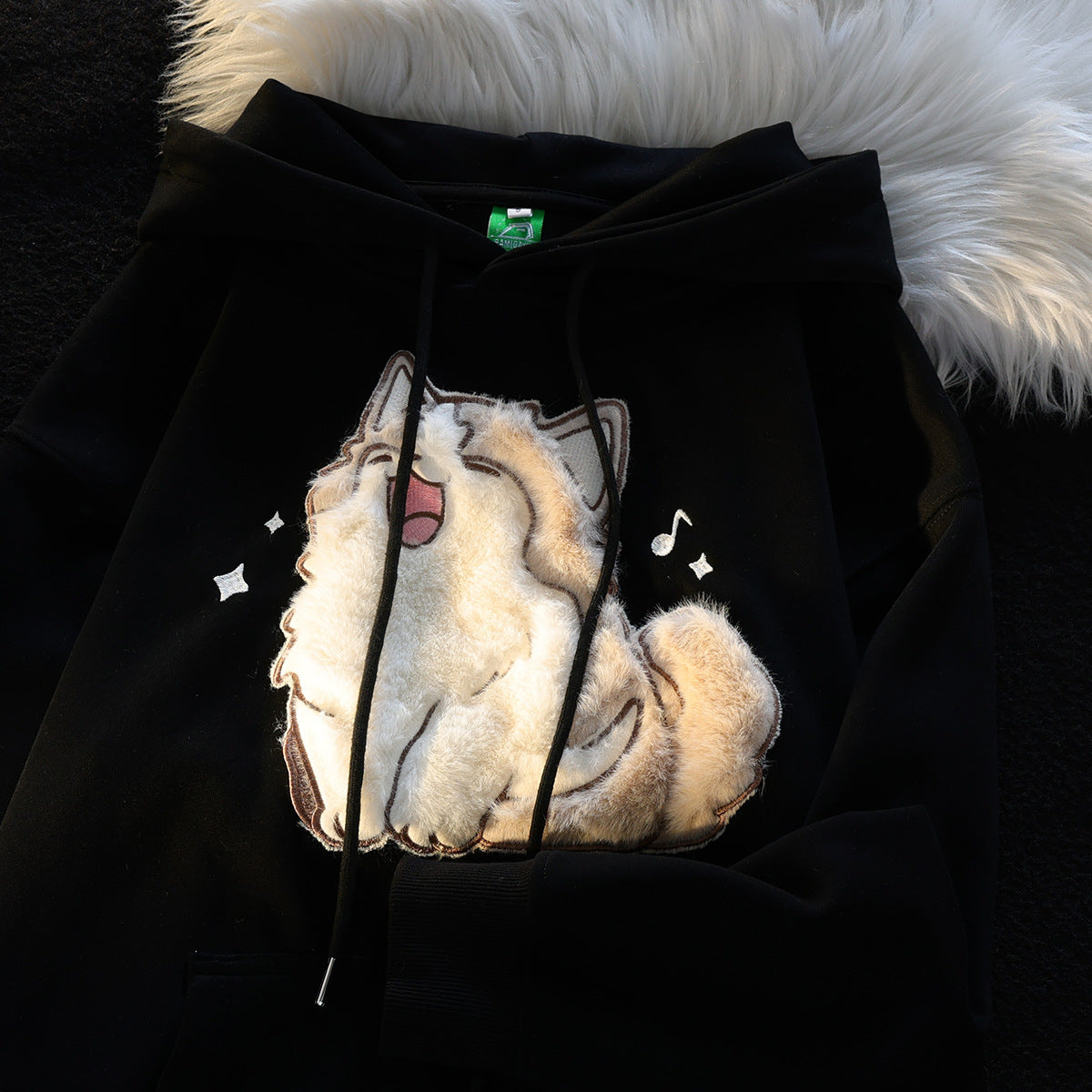 Cartoon Embroidered Hooded Sweatshirt Women Loose Pullover