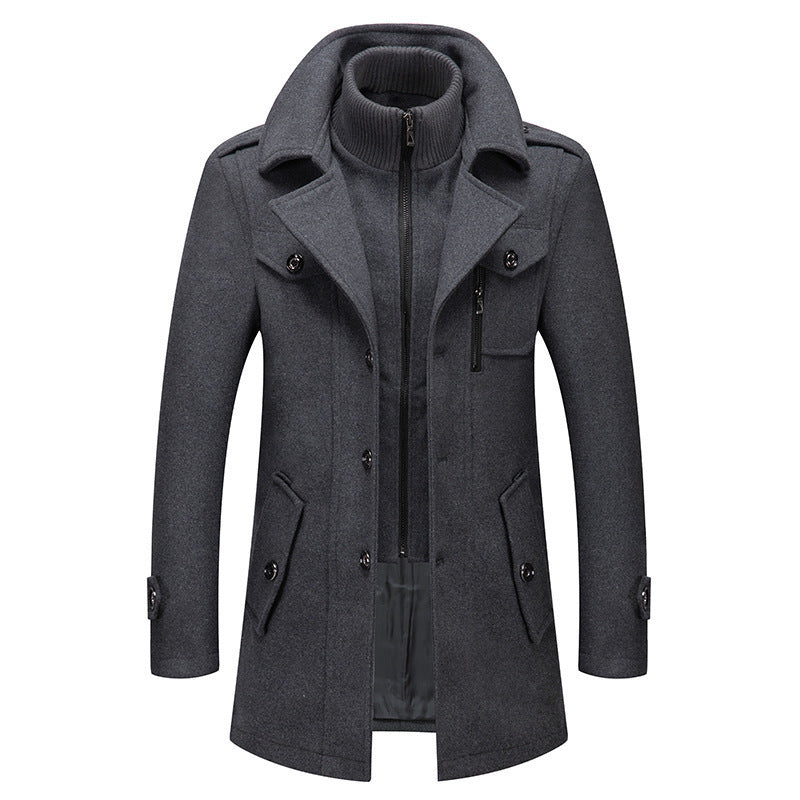 Men's Woolen Double Collar Winter Coat