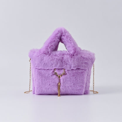 New Women's Imitation Rabbit Hair Handbag Plush Shoulder Bag Casual Versatile Imitation Crossbody Bag Fashion Large Capacity Bag