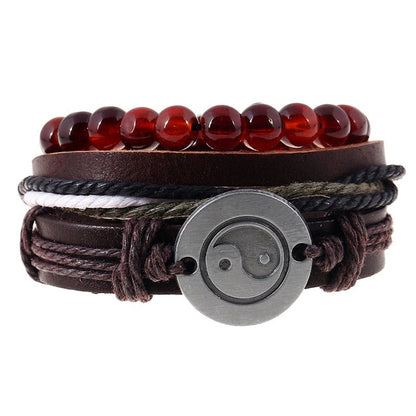 Punk Leather Bracelet Lucky Spade Straight Flush Poker Handmade Charm Bracelet Men Friendship homme Jewelry