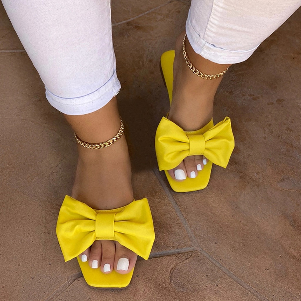 Women's Sandals Bowknot  Flat Slippers Casual Beach Indoor&Outdoor Shoes
