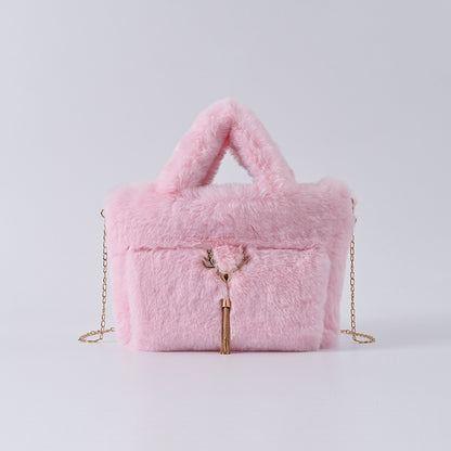 New Women's Imitation Rabbit Hair Handbag Plush Shoulder Bag Casual Versatile Imitation Crossbody Bag Fashion Large Capacity Bag