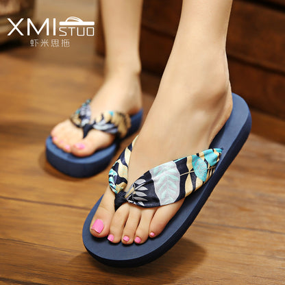 Summer New Beach Slippers Women's Outer Wear Flip-flops Mid-heel Non-slip Bohemian Sandals