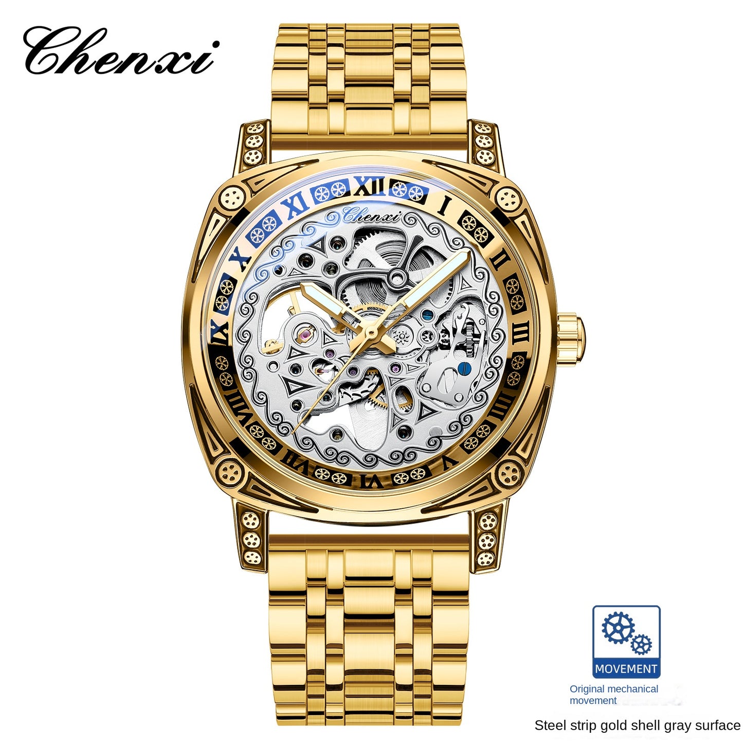 Vintage Engraved Mechanical Watch Men's Leather Waterproof Hollow-Out Fashion Style Men's Watch