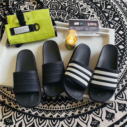 Three Bars Summer Korean Style Couple Casual Sandals And Slippers Student Fashionable Slippers Men's All-match Beach Shoes