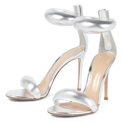 A single strap high heel thin heel sandal