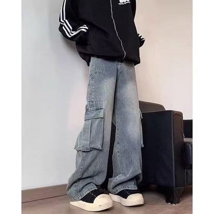 Wide leg workwear jeans for men in autumn