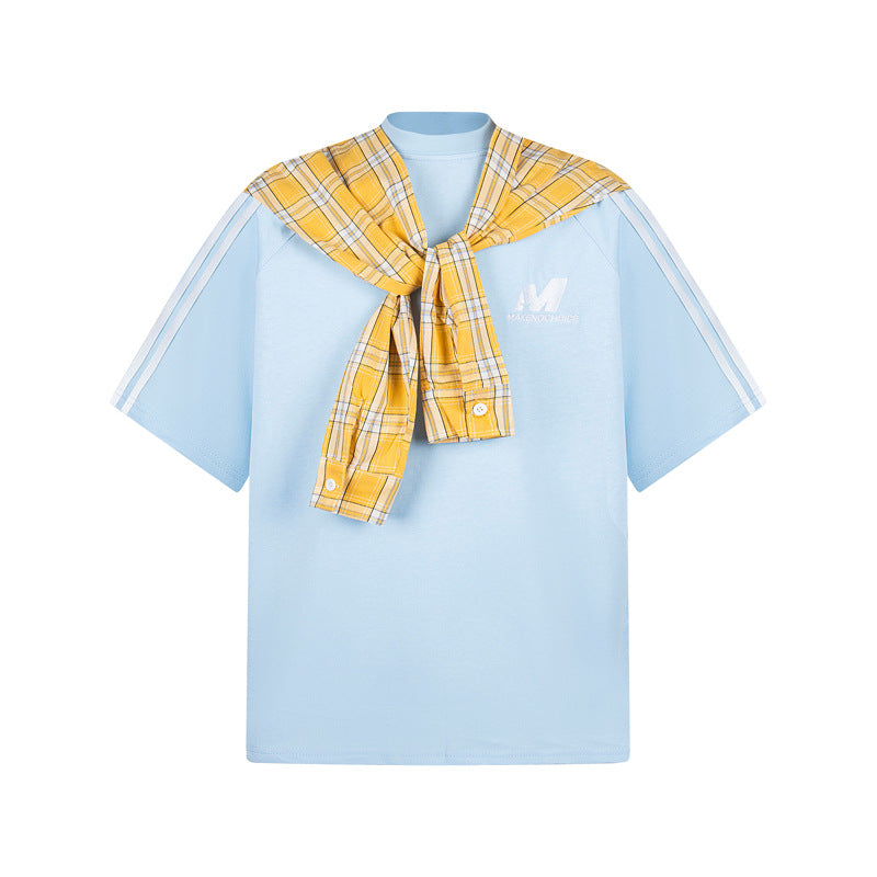 Street Style Loose Fit Unisex T-Shirt with Detachable Cape and Letter Embroidery Design