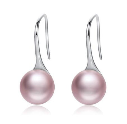 BAMOER 925 Sterling Silver Elegant Round Pure Love Pearl Drop Earrings SCE037
