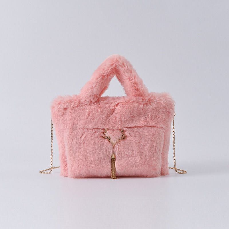 New Women's Imitation Rabbit Hair Handbag Plush Shoulder Bag Casual Versatile Imitation Crossbody Bag Fashion Large Capacity Bag