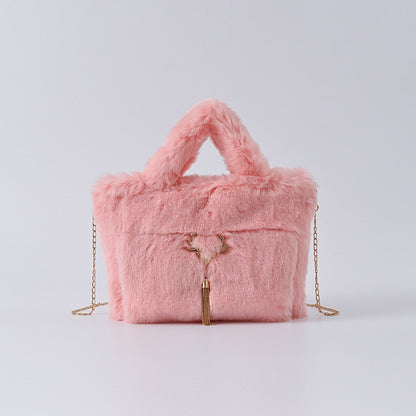 New Women's Imitation Rabbit Hair Handbag Plush Shoulder Bag Casual Versatile Imitation Crossbody Bag Fashion Large Capacity Bag