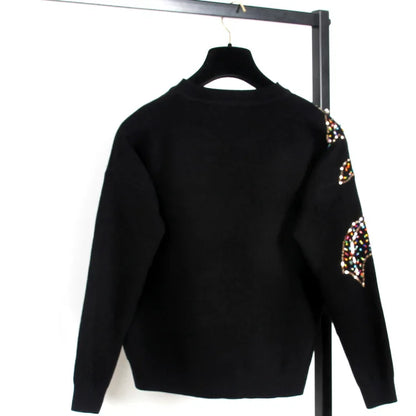 Autumn Female Brand Designer Fashionable High Street New Pullovers Round Neck Cable Knit Goldfish Bead Sweater