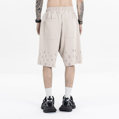 Men's Clothing Spring Solid Color Hole Heavyweight Sports Shorts Casual