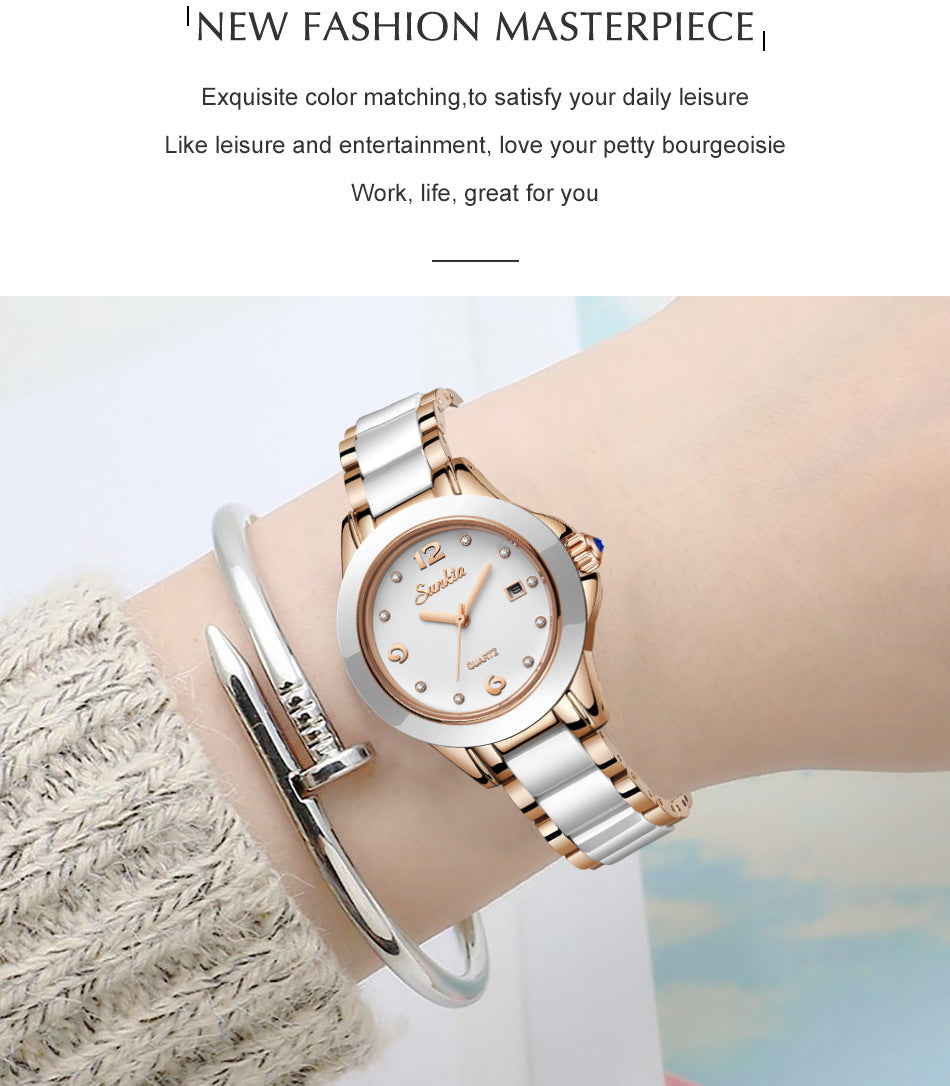 Sunkta Fashion Women's Watch Rose Gold Women's Watch Creative Waterproof Quartz Women's Watch