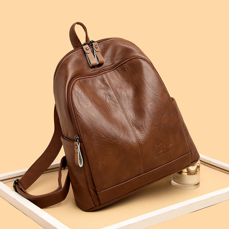 Soft Leather Backpack For Women 2025 New Korean Style Fashionable Women's Backpack Large Capacity Travel Bag Mommy Bag