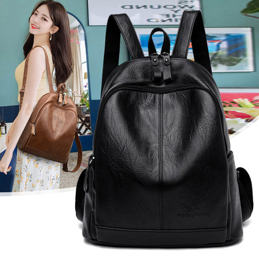 Soft Leather Backpack For Women 2025 New Korean Style Fashionable Women's Backpack Large Capacity Travel Bag Mommy Bag