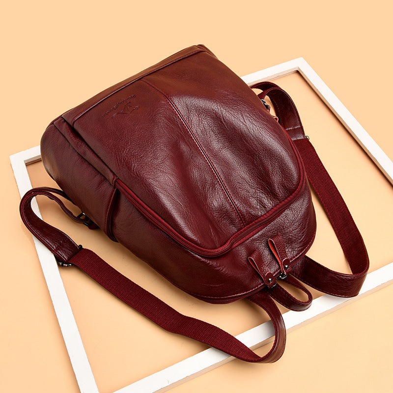 Soft Leather Backpack For Women 2025 New Korean Style Fashionable Women's Backpack Large Capacity Travel Bag Mommy Bag
