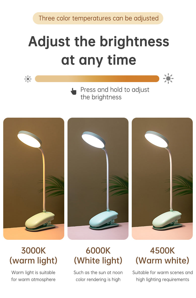 Table Lamp Eye Protection Desk Rechargeable Plug-In Dual Purpose Clamp Table Lamp Dormitory Bedroom Learning LED Bedside