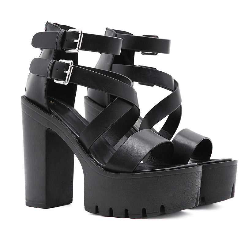 European And American Style New Nightclub Belt Buckle Ultra-high Thick Heel Nightclub 13CM Trendy Style Slim Shallow Mouth Fish Mouth Women's Sandals
