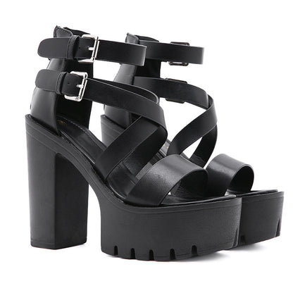 European And American Style New Nightclub Belt Buckle Ultra-high Thick Heel Nightclub 13CM Trendy Style Slim Shallow Mouth Fish Mouth Women's Sandals