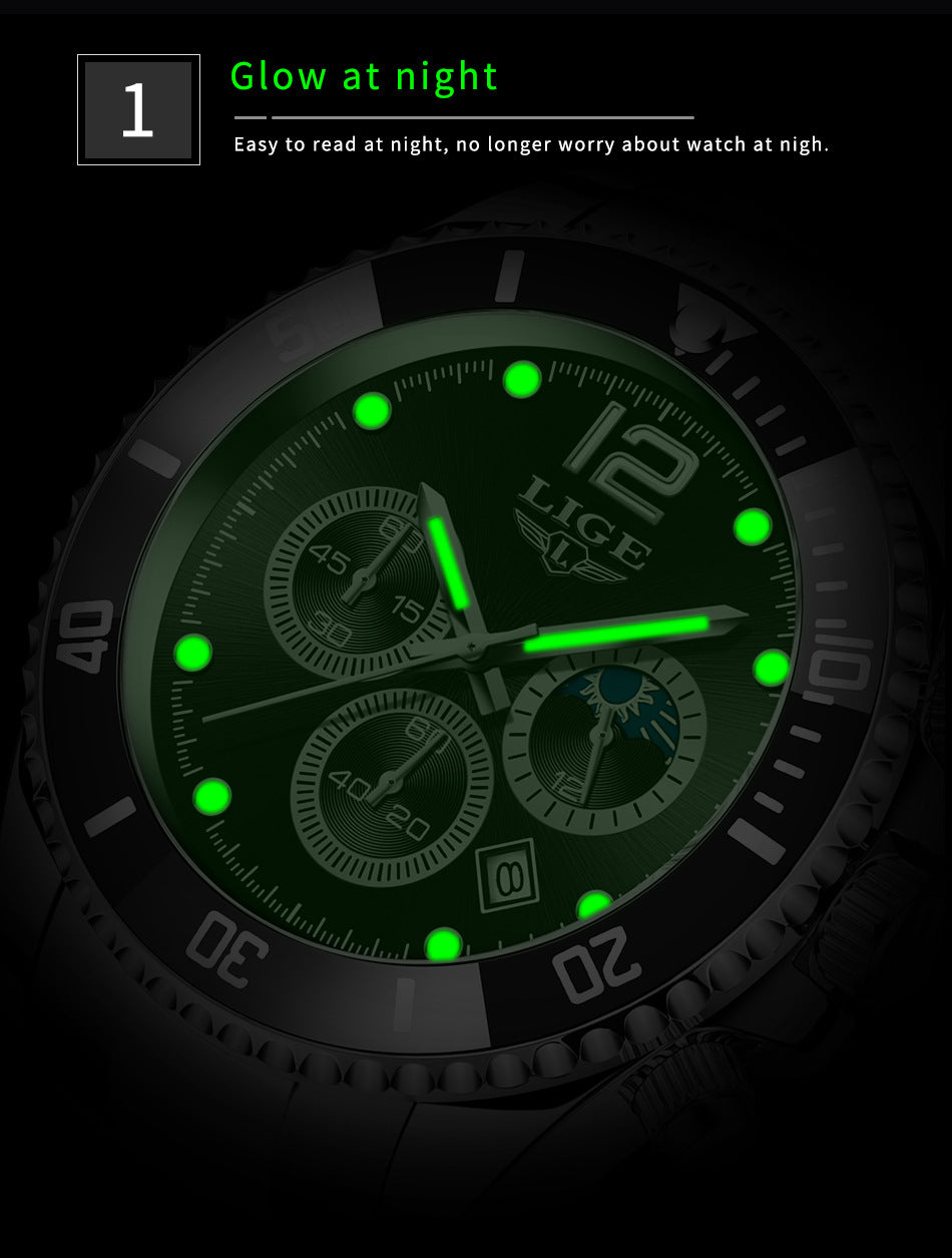 New Quartz Watch Men's Sports Waterproof Watch Multifunctional Chronograph