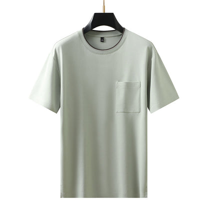 Short Sleeve T-Shirt Men Color Block Pocket Base Layer Men's Top