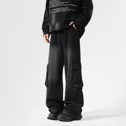 Wide leg workwear jeans for men in autumn