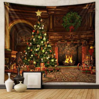 Christmas Tree Tapestry Room Decoration Wall Fabric Ins Hanging Fabric Home Bohemian Tapestry Christmas Tapestry