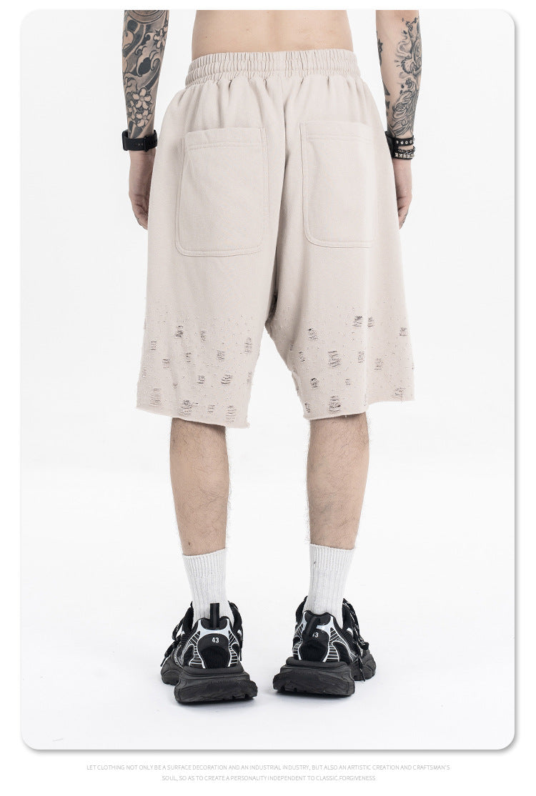 Men's Clothing Spring Solid Color Hole Heavyweight Sports Shorts Casual
