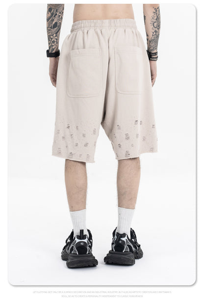 Men's Clothing Spring Solid Color Hole Heavyweight Sports Shorts Casual