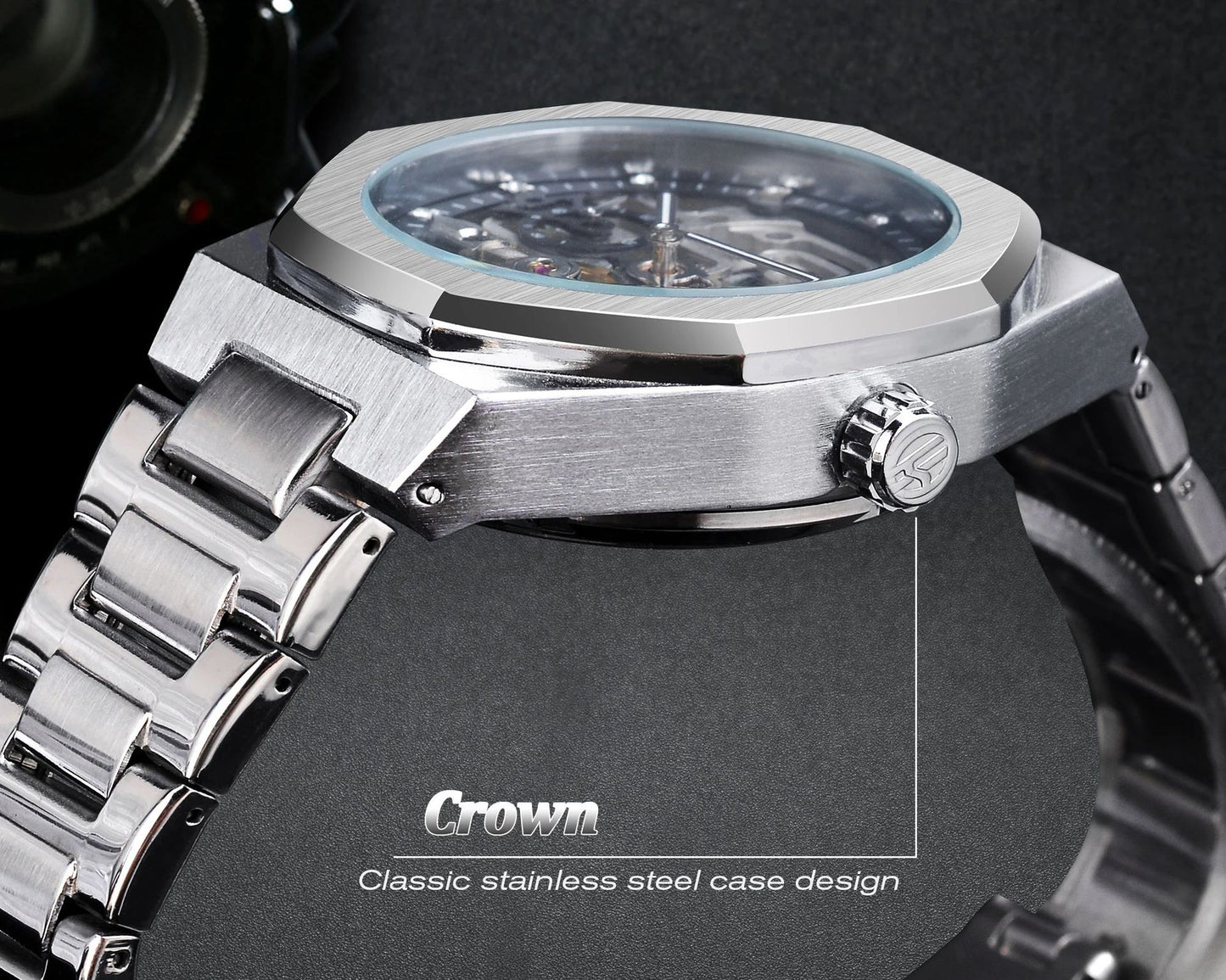 Men's fashionable skeletonized mechanical watch