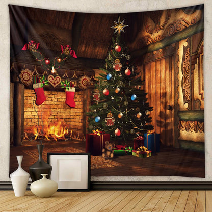 Christmas Tree Tapestry Room Decoration Wall Fabric Ins Hanging Fabric Home Bohemian Tapestry Christmas Tapestry