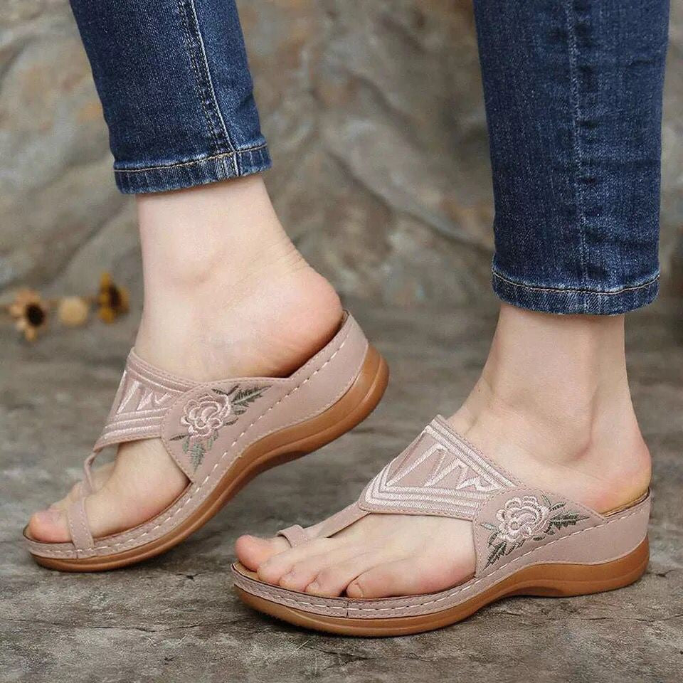 Summer New Sandals Plus Size Women's Shoes Electric Embroidery Flip Flops