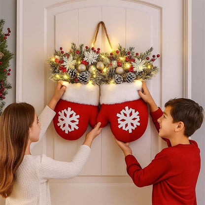 Creative Glove-Shaped Christmas Garland - Faux Flower Crown, Door/Window Decor, Door Sign for Christmas Parties