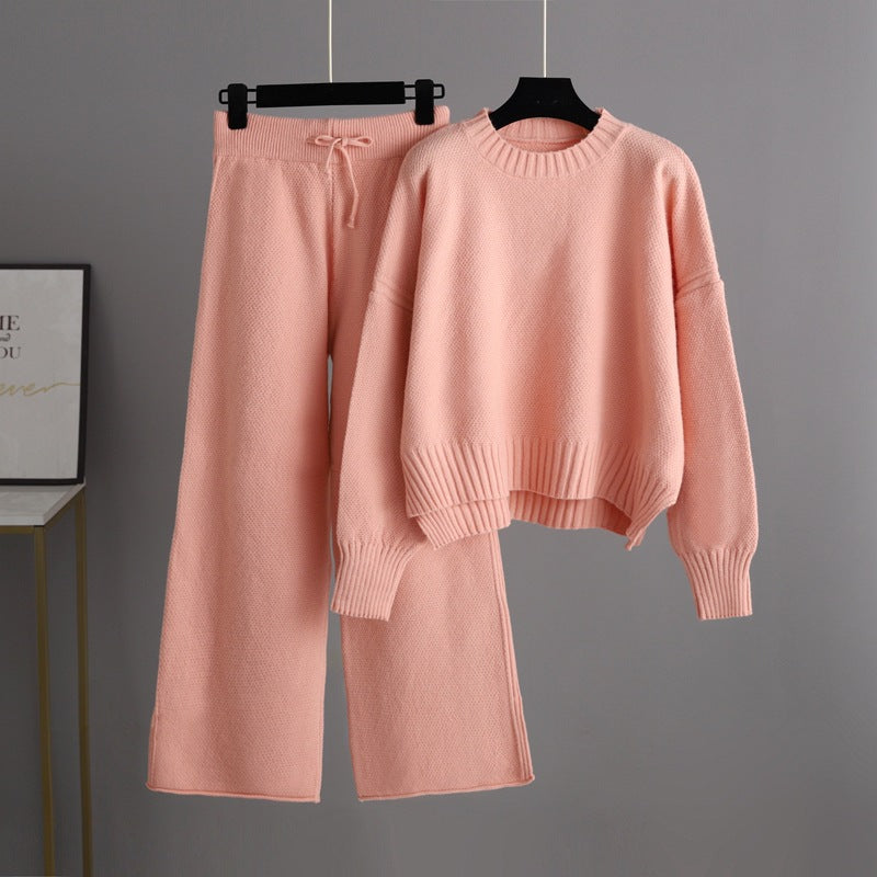 High- Low Turtleneck Long Sleeve Top and Pants Sweater Set